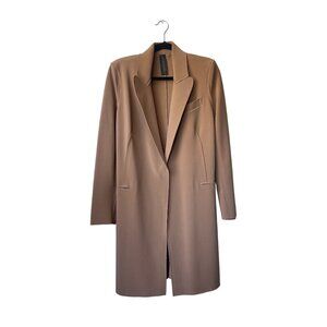 Norma Kamali Trench Coat Jacket Size M Brown Camel Long Minimalist Lagenlook